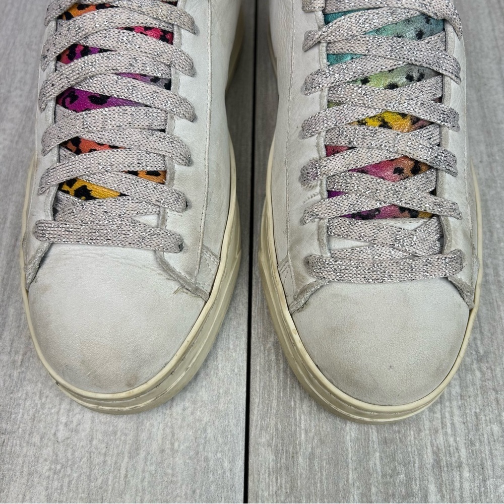 P448 Jack White Pink Leather Leopard Print Low Top Sneaker Womens Size 7 EUR 37 - Picture 7 of 12